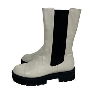 Stuart Weitzman Presley Cream Chunky Platform Leather Boots 12